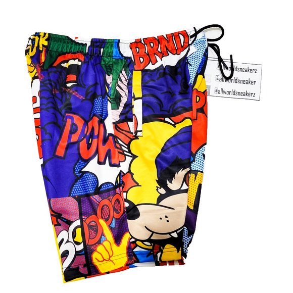 Reason RSN Brand Comic Cartoon PopArt Shorts Red Blue Drip Multicolor Wolf POW - Picture 2 of 10
